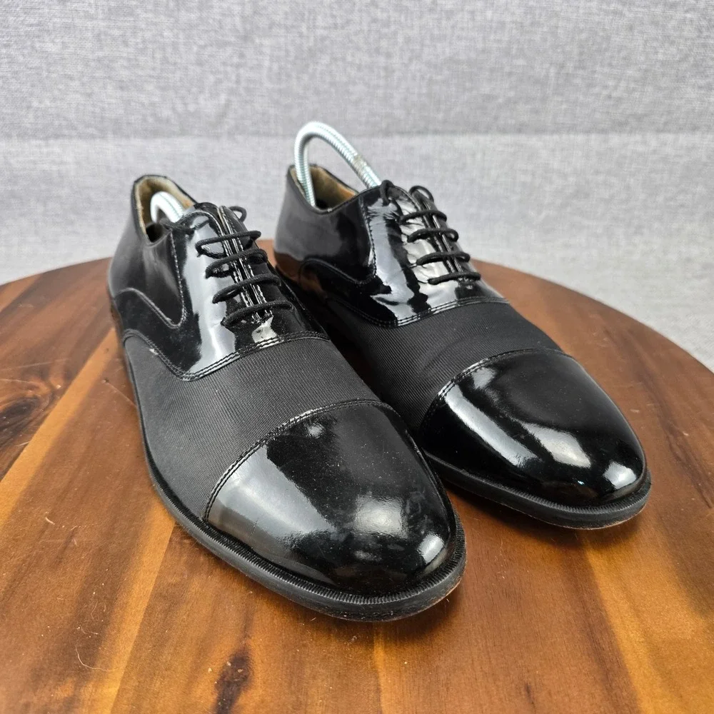 Stacy Adams‎ Mens Black Patent Leather Fabric Tuxedo Cap Toe Oxford Shoes 10.5 M